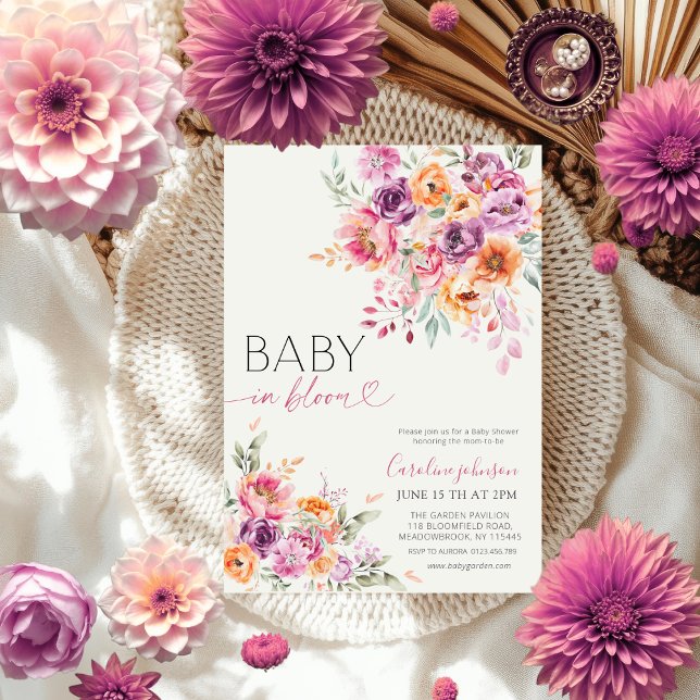 Convites Chuva de Bebê Rosa Floral Baby in Bloom (Criador carregado)