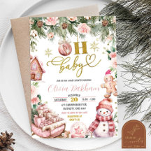 Chuva de Bebê Rosa Floral de Natal Trenó Oh Bebê