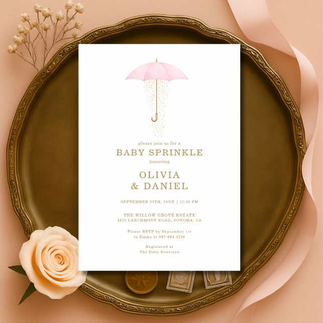 Convites Chuva de Bebê Rosa Menina Chá de Bebê (Criador carregado)