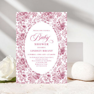 Convites Chuva de Bebê Rosa Poeira Elegante Francês Toile