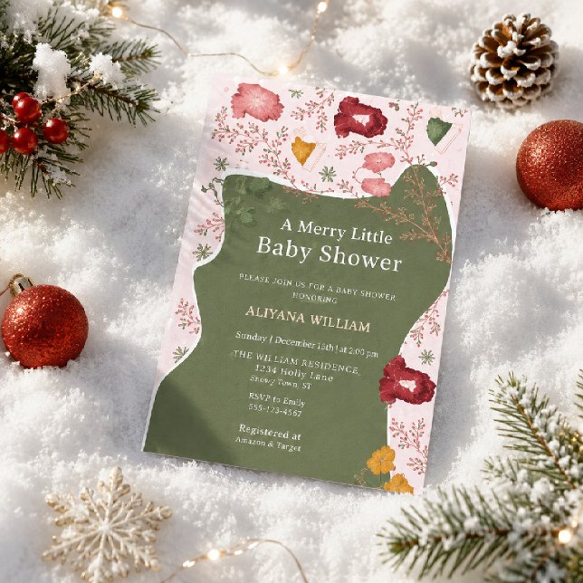 Convites Chuva de Bebê Rosa Verde de Natal de Inverno (Criador carregado)