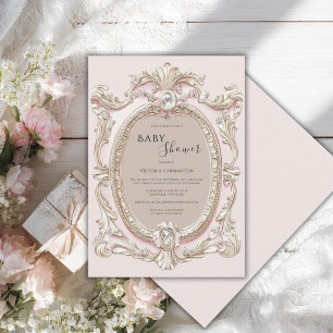 Convites Chuva de Bebê Rosa Vintage Caprichosa Elegante