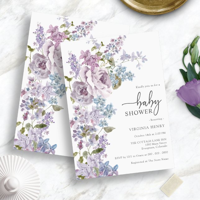 Convites Chuva de Bebê Roxa Elegante (Purple Elegant Baby Shower Invitation)