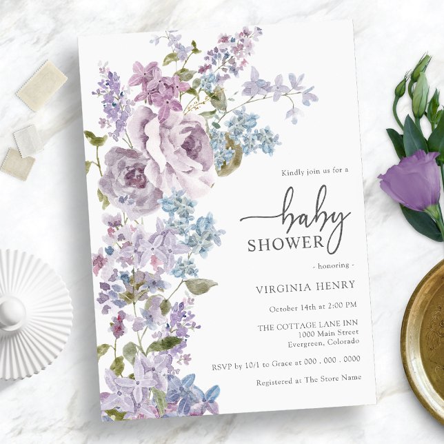 Convites Chuva de Bebê Roxa Elegante (Elegant Purple Baby Shower Invitation)