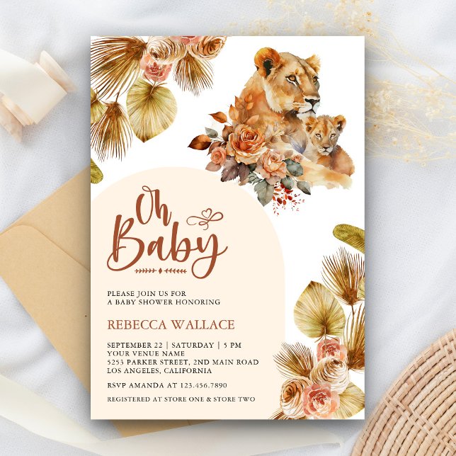 Convites Chuva de Bebê Rústica Boho Mamãe e Bebê Menina Leã (Criador carregado)