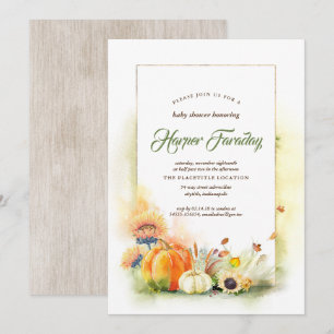 Convites Chuva de Bebê Rustica de Outono com Abóbora e Gira