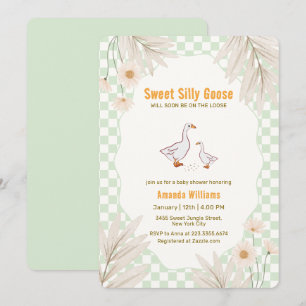Convites Chuva de Bebê Sage Gingham Daisy Boho Silly Goose
