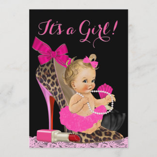 Convites Chuva de Bebê Sapato de Salto Alto Rosa Choque com