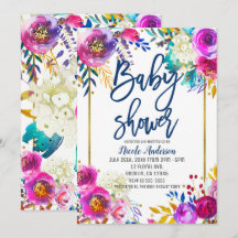 Chuva de Bebê Script Azul Floral Aquarela Negrito