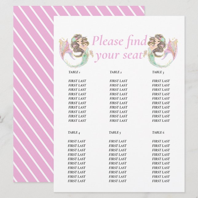 Convites Chuva de bebê sereia sob o mar Gráfico de tabela  (Frente/Verso)