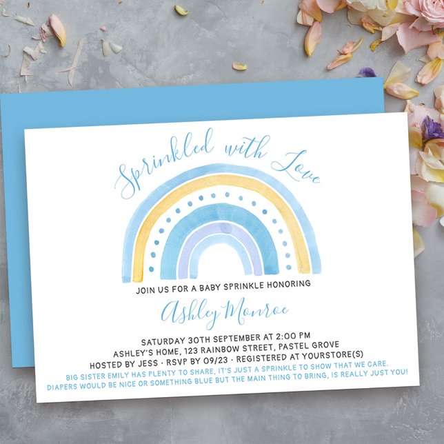 Convites Chuva de Bebê Shower Menino Bebê Sprinkle (cute and simple rainbow boys baby sprinkle invitation - message me to create additional templates)