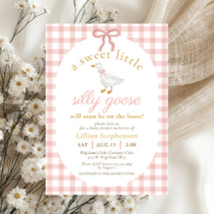 Convites Chuva de Bebê Silly Goose Blush Rosa Xadrez