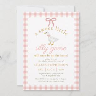 Convites Chuva de Bebê Silly Goose Blush Rosa Xadrez