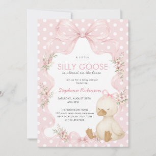 Convites Chuva de Bebê Silly Goose Coquette Rosa Pontinhos
