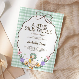 Convites Chuva de Bebê Silly Goose em Xadrez Verde Neutro