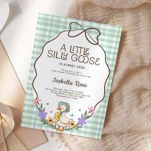 Convites Chuva de Bebê Silly Goose em Xadrez Verde Neutro