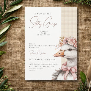Convites Chuva de Bebê Silly Goose Marrom Xadrez Flor