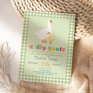 Convites Chuva de Bebê Silly Goose Neutro Moderno em Xadrez