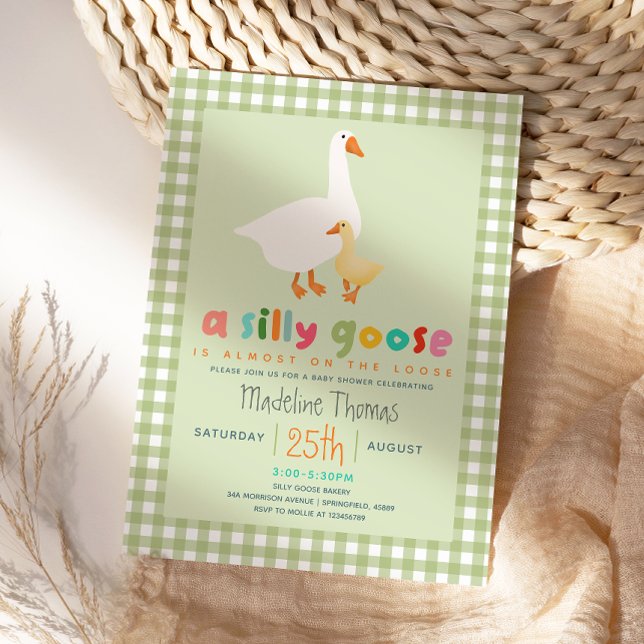 Convites Chuva de Bebê Silly Goose Neutro Moderno em Xadrez (Criador carregado)