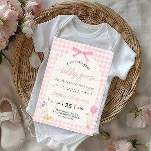 Convites Chuva de Bebê Silly Goose Rosa Xadrez