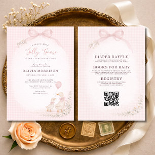 Convites Chuva de Bebê Silly Goose Rosa Xadrez Tudo em Um