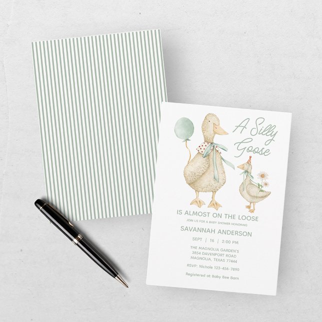Convites Chuva de Bebê Silly Goose Verde (Criador carregado)