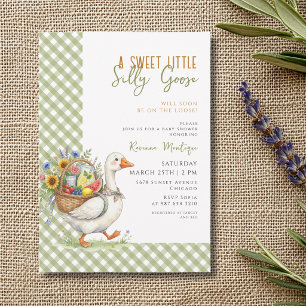 Convites Chuva de Bebê Silly Goose Verde Xadrez Floral