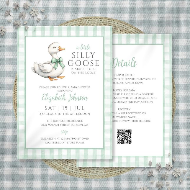 Convites Chuva de Bebê Silvestre Ganso Neutro Tudo em Um (Silly Goose Gender Neutral Baby Shower All In One Invitation)