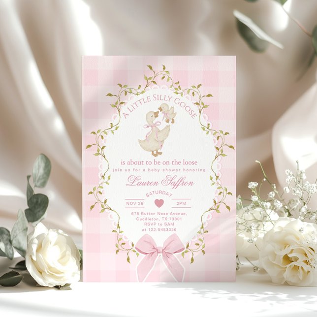 Convites Chuva de Bebê Silvestre Ganso Rosa Caprichoso (Criador carregado)