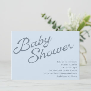 Convites Chuva de Bebê Simples Elegante Azul Script