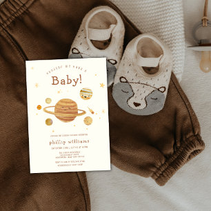 Convites Chuva de Bebê Sistema Solar Espaço Boho Neutro