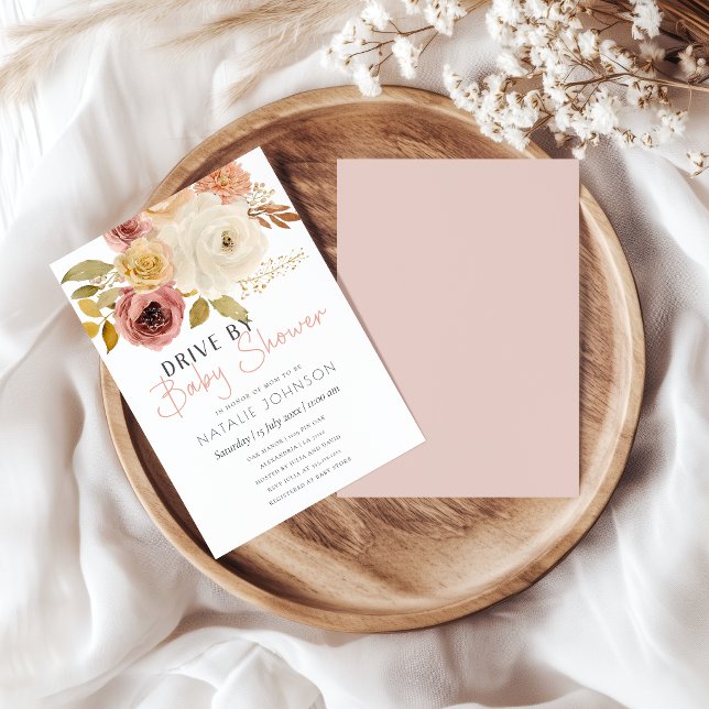 Convites Chuva de Bebê Soft Autumn Spring Floral Drive By (Criador carregado)
