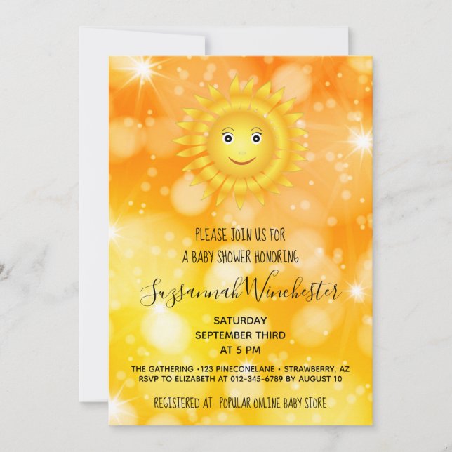 Convites Chuva de Bebê Sol Sorridente Neutro Personalizado (Frente)