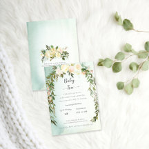 Chuva de Bebê Sprinkle Verde Rosas Brancas Floral