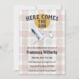 Convites Chuva de Bebê Stork Plaid Sol Chocolate 013 Névoa 