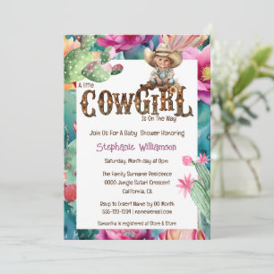 Convites Chuva de bebê tema cowgirl menina cacto