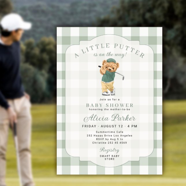 Convites Chuva de bebê tema golfe com putting green (Criador carregado)