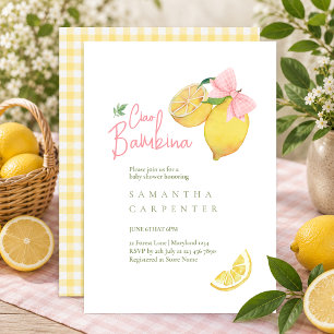 Convites Chuva de bebê tema limão com laço rosa citrus