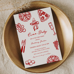 Convites Chuva de Bebê Tema Pizza Italiana Ciao Baby