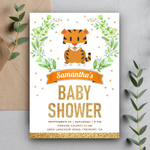Convites Chuva de Bebê Tema Safari Floresta Tigre Fofo