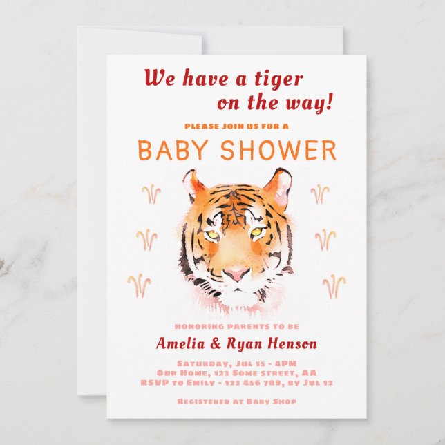 Convites Chuva de Bebê Tigre Aquarela 2022 (Frente)