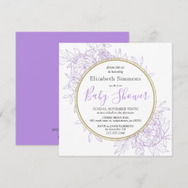 Convites Chuva de Bebê Toalete Floral Peônia Roxo Lavanda