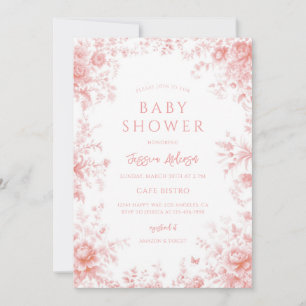 Convites Chuva de Bebê Toile Chinesice Floral Rosa