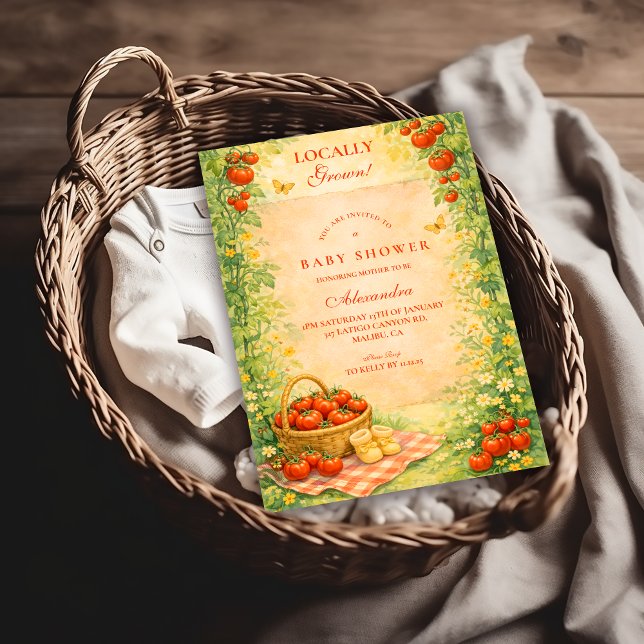 Convites Chuva de Bebê Tomate de Jardim Rústico (Criador carregado)