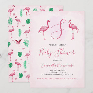 Convites Chuva de Bebê Tropical Flamingo Rosa