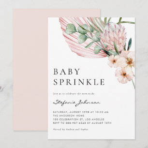 Convites Chuva de Bebê Tropical Protea Aguarela Rosa
