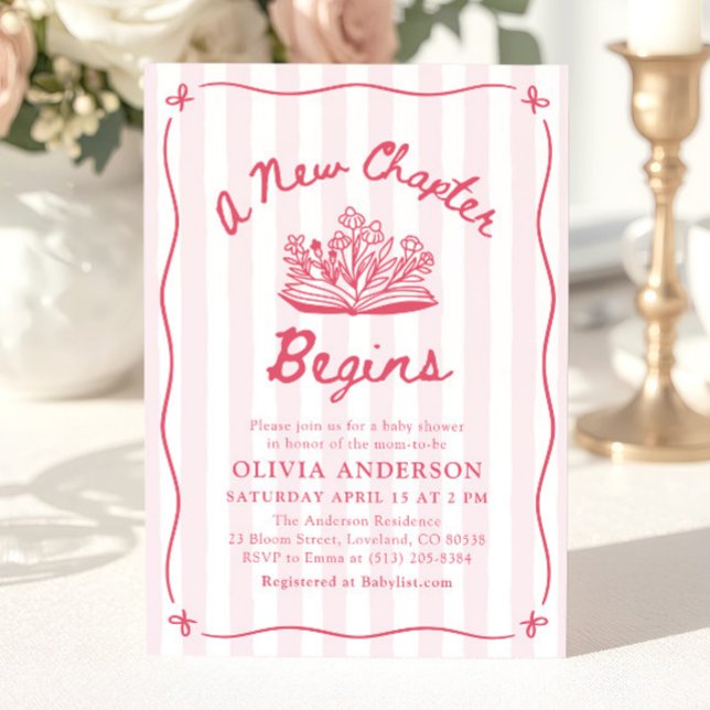Convites Chuva de Bebê 'Um Novo Capítulo Começa' Desenhado  (Pink Hand Drawn A New Chapter Begins Baby Shower Invitation)