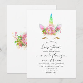 Convites Chuva de Bebê Unicórnio Floral Arco-íris Galáxia