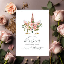 Chuva de Bebê Unicórnio Floral Rosa e Dourado Rose