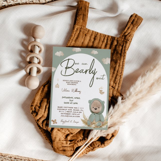 Convites Chuva de Bebê Urso Boho Verde (Criador carregado)